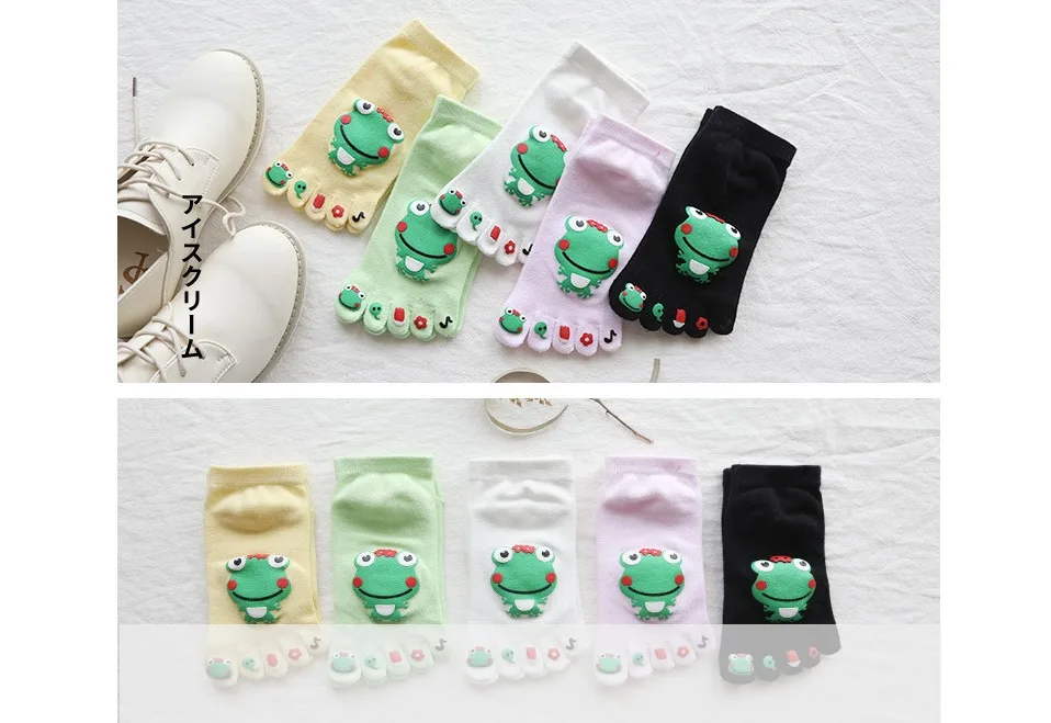 bamboo socks for women VERIDICAL Cute Ankle Five Finger Socks Woman Cotton Frog Printing Fashion Harajuku Girl No Show Socks With Toes Novelty EU 36-39 nike socks women