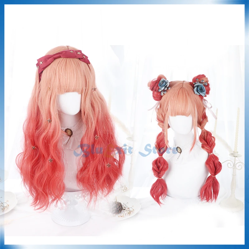 Розовый оранжевый парик Лолиты Харадзюку сладкий Косплей длинные вьющиеся