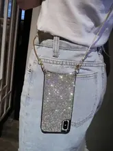 Роскошный блестящий сверкающий Чехол Кроссбоди с бриллиантами для iPhone 12 11 PRO XS MAX XR 8 plus Samsung S10 plus с длинным ремешком и цепочкой