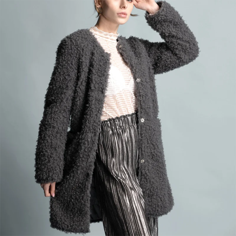 Новая осенняя и зимняя женская одежда имитация плюшевой шерсти куртка средней длины Женское пальто из искусственного меха Верхняя одежда