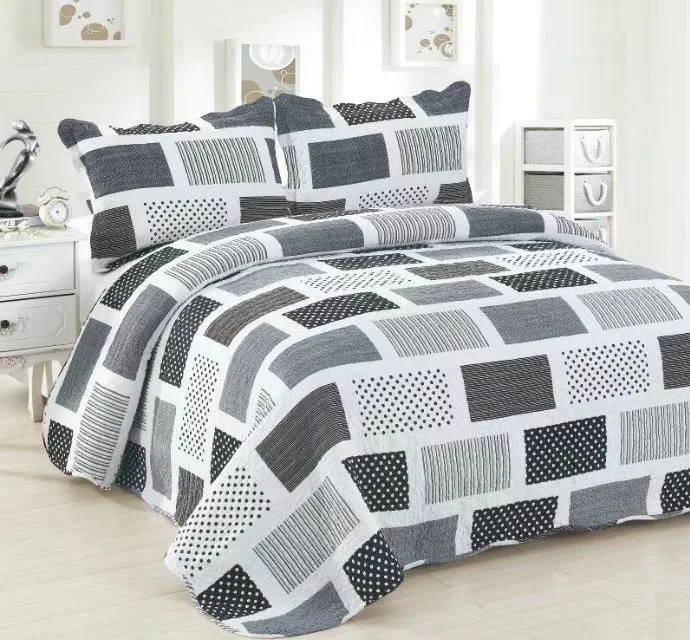 Chic Shabby Quilt Cotton Soft Bed spread Blue Grey Plaid Grid Striped Patchwork Reversible Coverlet Bedspread Queen size 3Pcs