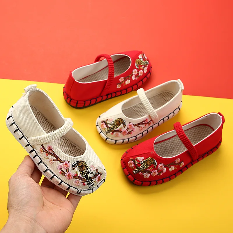 

Hand Creature Embroider Oxford Sole Elegant girls shoes New Basic Chinese Style Slip On Summer Flax Flat Girls Casual Shoes