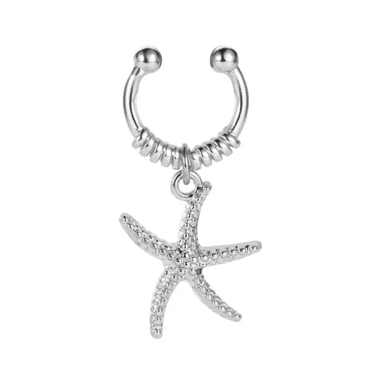 Посеребренный Starfish клипсы на серьги без прокола ушные манжеты женские Серьги Ушные обертывания ушные манжеты букле d'oreille клипсы с вьющимся растением - Окраска металла: Посеребренный