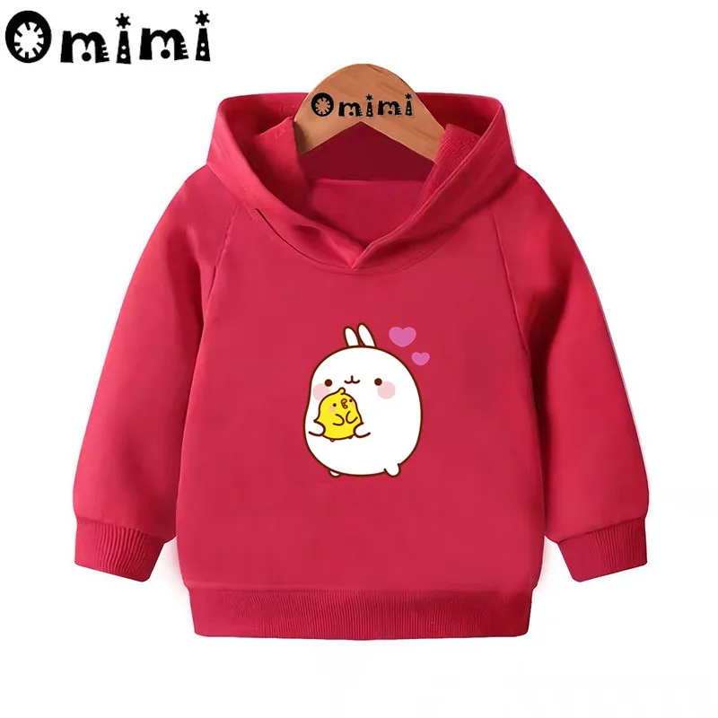 Детские толстовки с героями мультфильмов Molang and Piupiu; детские толстовки с капюшоном; крутой пуловер для малышей; топы для девочек и мальчиков; осенняя одежда; KMT5217