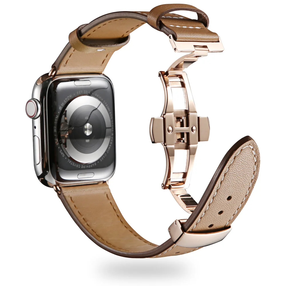 Кожаный ремешок для наручных часов Apple watch, версии 4 44 мм 40 мм aplle часы correa, 42 мм, 38 мм, для iwatch, версия 4/3/2/1 наручные часы для развертываемая застежка