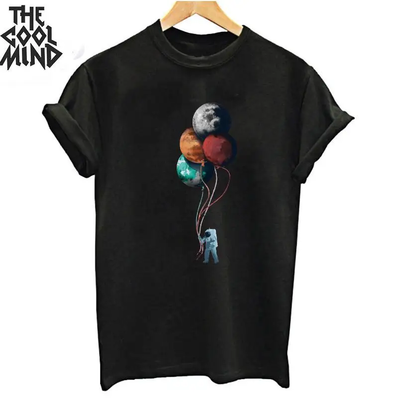 COOLMIND/Высококачественная Хлопковая женская футболка с крутым космическим принтом, милая Летняя женская футболка, свободная футболка с круглым вырезом, женские футболки