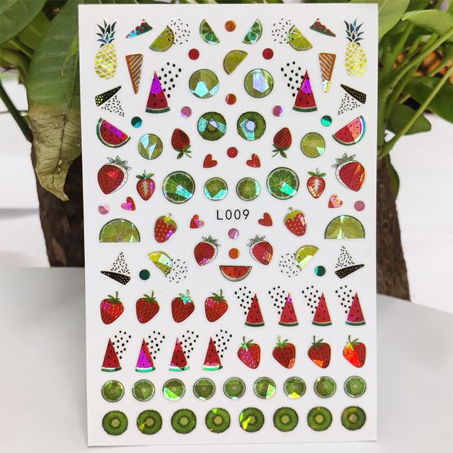 Nail Sticker Waterproof Shining Stickers for Nails Sweet Watermelon Popsicle Fruit Nail Art Decoration Aurora Silver Design
