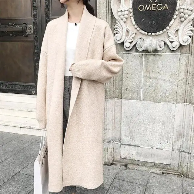 LM8722 Beige Женская зимняя одежда, кашемировый свитер Caedigans, большой размер, длинная куртка, пальто, зимнее теплое вязаное пальто с рукавами летучая мышь - Цвет: LM8722 Beige