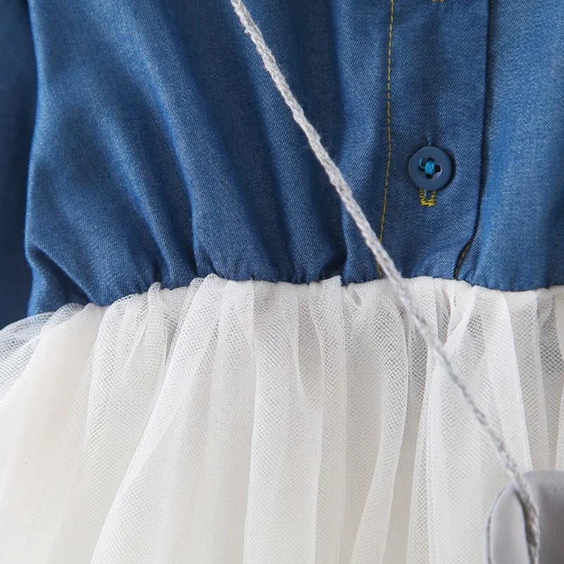 Stitching Baby Girls Dress With Bag Denim Dress Long Sleeve Tops Dresses Princess Dress+Shoulder Bag