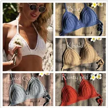 Женский вязаный кроше Бикини Топ однотонный Купальник Пляжная трикотажный сексуальный бюстгальтер