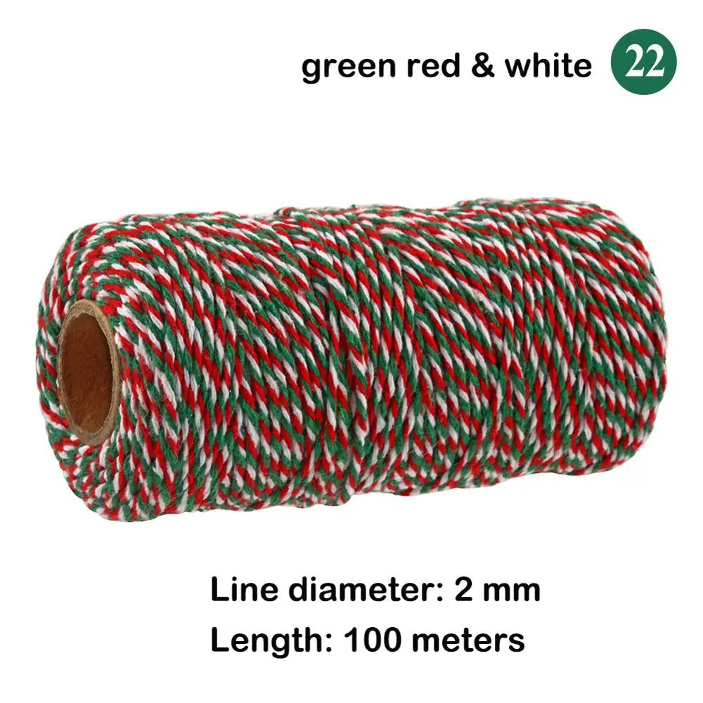 100 метров/рулон двухцветная пряжа для вязания крючком 2 мм Вощеная вышивка нить для шитья шнур ручной работы хлопчатобумажная нить для DIY Caft - Цвет: 22 green red white