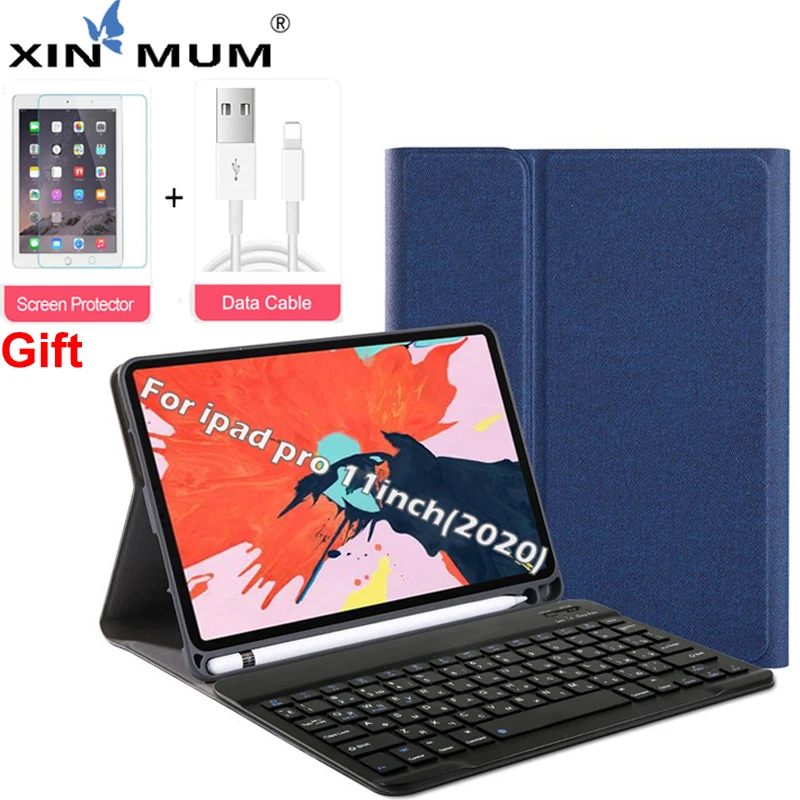 

Russian Bluetooth Keyboard Case for iPad Pro 2020 11 inch Leather Tablet Protective Cover Gift Tempered Glass Screen Protector