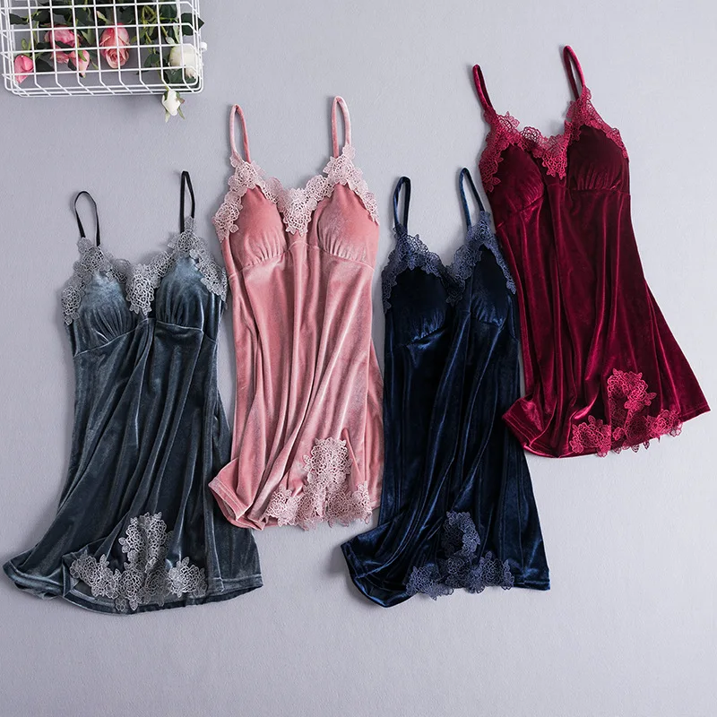 Женская Мягкая ночная рубашка мягкая бархатная Ночная на бретельках без рукавов