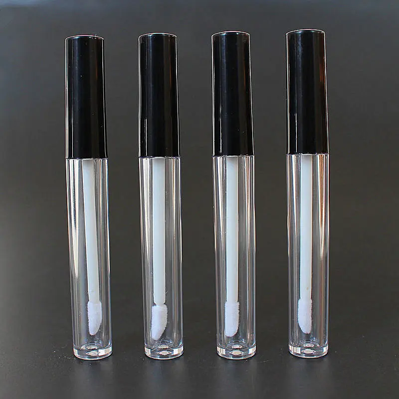 Recipiente de Bálsamo Labial com Tampa Lote Vazio Plástico Claro Lábio Gloss Tubo Preta Transprent Redondo Lipsgloss Recarregáveis Garrafas 50 Pçs – 3ml
