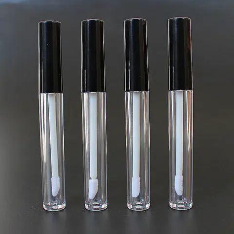 Recipiente de Bálsamo Labial com Tampa Lote Vazio Plástico Claro Lábio Gloss Tubo Preta Transprent Redondo Lipsgloss Recarregáveis Garrafas 50 Pçs – 3ml