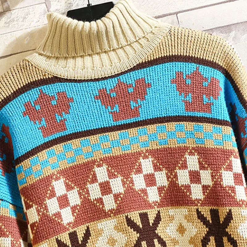 Liketkit осенне-зимний мужской свитер с отложным воротником и принтом Повседневные вязаные свитера-пуловеры мужские свободные винтажные Вязаные изделия