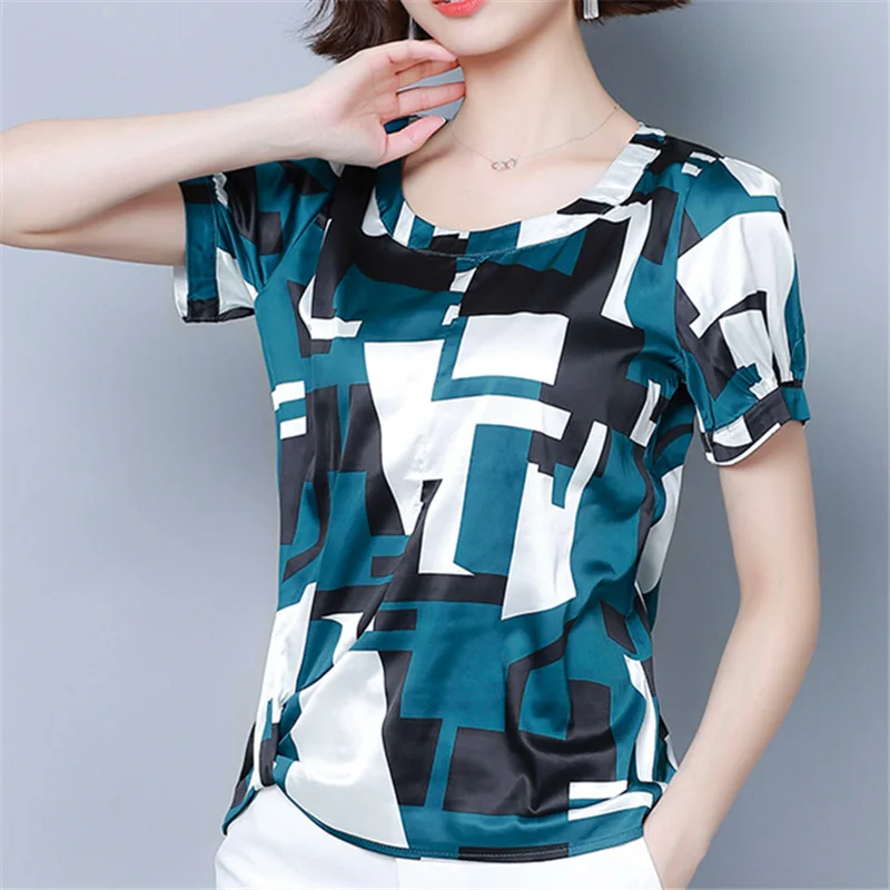 

2019 New Fashion Summer Women Chiffon Blouses Short Sleeve O Neck Ladies Office Print Shirts Tops Casual Female Clothing Blusas