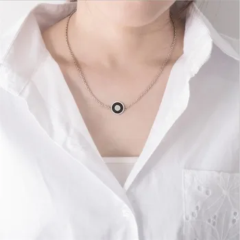 

Lady Silver 925 Necklace Jewelry Women Fashion Round Black Pendant Necklace Female Clavicle Accessories Silver Choker Girls Gift