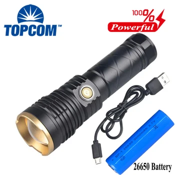 

TOPCOM LED Flashlight XHP 50.2 CREE USB Charging Zoomable Light Powerful Flashlight LED Bright Aluminum Lanterna Rechargeable