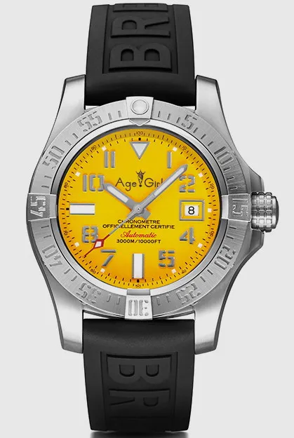 

Luxury Brand New Silver Black Canvas Rubber Automatic Mechanical Men Stainless Steel Watch Sapphire Chronometer Yellow Dial