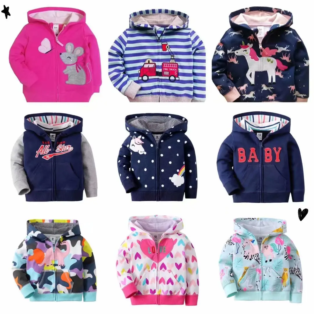 

CHILDREN'S Jacket Infants 100% Cotton Coat Spring And Autumn 0-3-Year-Old Children Zip Blouse with Hood Single Layer Hoodie