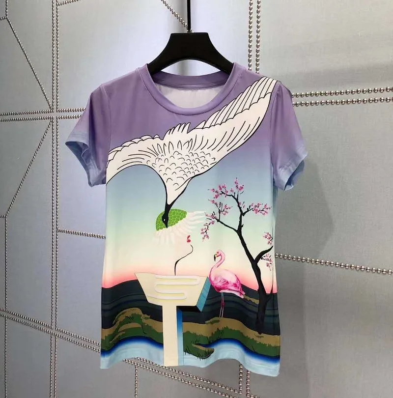 2020 Summer Fashion Suits High Quality Women Cute Animal Flower Short Sleeve Tops &amp Tees+ Gradient Color Print Skirt |