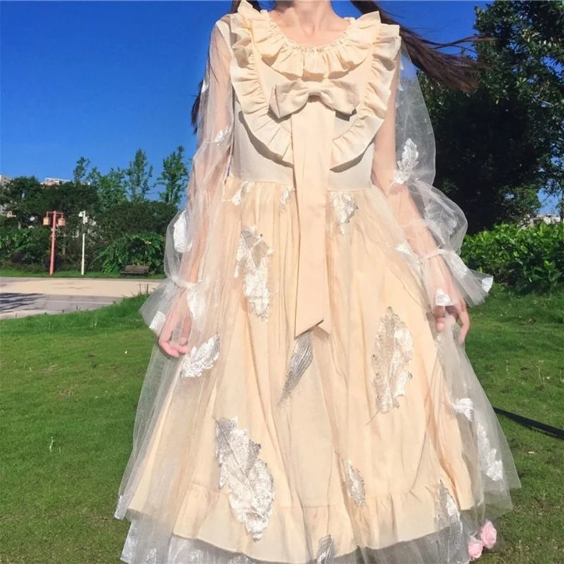 Японская Милая юбка JK Lolita кружевное платье принцессы с оборками и бантом из