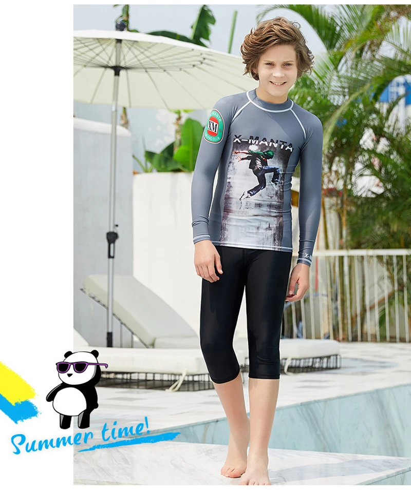 Quick Dry Long Sleeve Sunscreen Beach Tshirt Surf Kids Swim Suit Boys Children Snorkeling Rash Guard Diving Shirts Swimwear