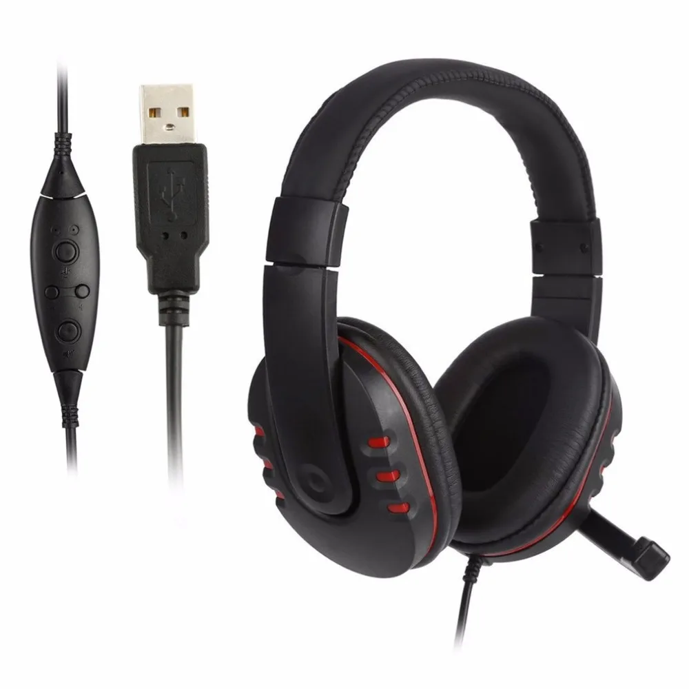 Регулируемый USB 2 м проводные стерео бас наушники гарнитура регулятор громкости кожа с микрофоном для PS3/PS4