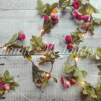

2M 20 Leds Rose Leaves Copper Wire String Light Artificial Flower Vine Garland For Christmas Wedding Party Event Decoration D30