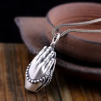 

S925 Silver colour Buddha Pendant Double Hand 100% Pure S925 Solid Thai Silver colour Pendants for Women Men Jewelry Making