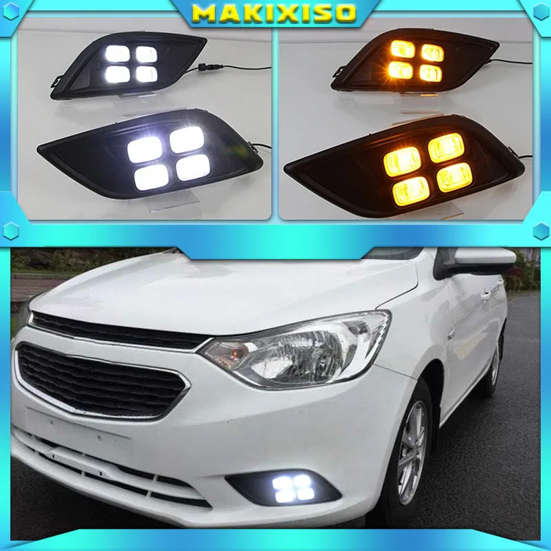 

2pcs For Chevrolet Sail 2014 2015 2016 2017 DRL White Turn Signal Light Yellow Blue Fog Lamp Car LED Daytime Running Light