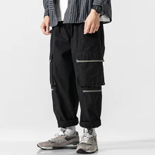 Мужские свободные повседневные Прямые брюки карго, мужские ЯПОНСКИЕ ВИНТАЖНЫЕ уличные хип-хоп Широкие штаны-шаровары, спортивные штаны для бега