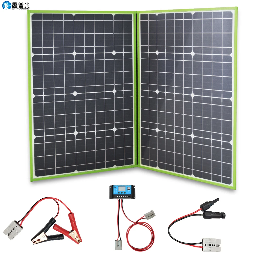 

xinpuguang 100W 12V Folding Solar Panel foldable Portable Solar Charger Generator with 10A Charge Controller Cable for Battery