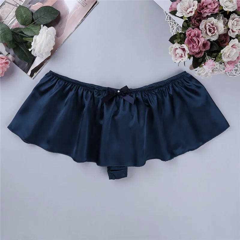 Mens Sissy Lingerie Soft Shiny Satin Sissy Skirted G-string Thong Underwear Male Homme Sexy Panties Sexy Gay Panties Underpants