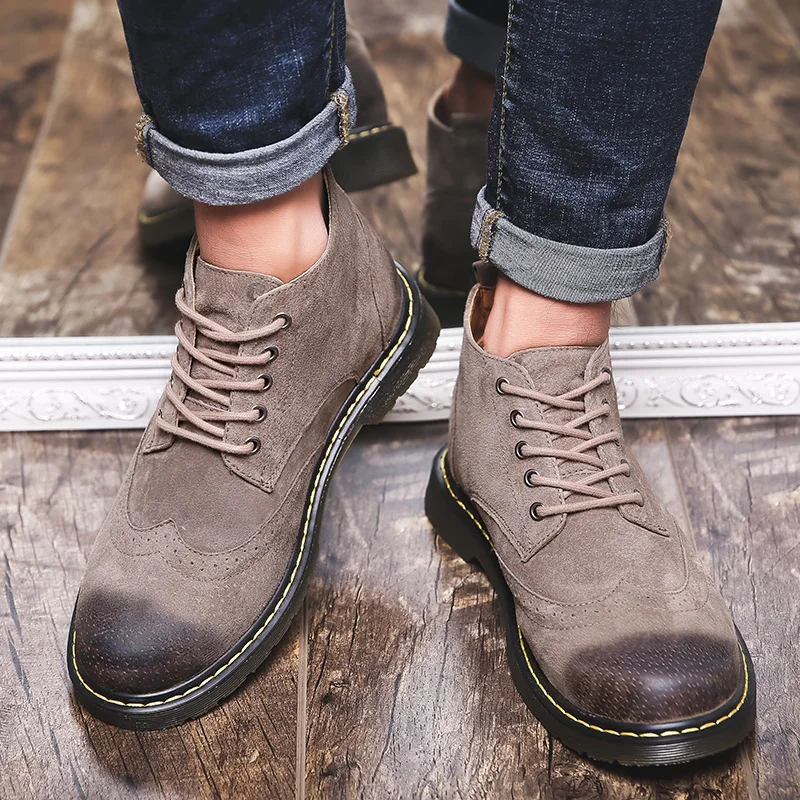 Классические женские ботинки с перфорацией типа «броги» из натуральной кожи; зимняя обувь; Рабочая обувь унисекс на шнуровке; нескользящие мужские ботинки-броги; большой размер 44