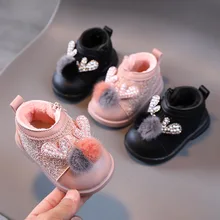 

Baby Snow Boots Girls Martin Boots Winter Ankle Boots 0-1 Year Children Soft with Big Plush Ball Lace Cute Ankle Boot PU Fashion
