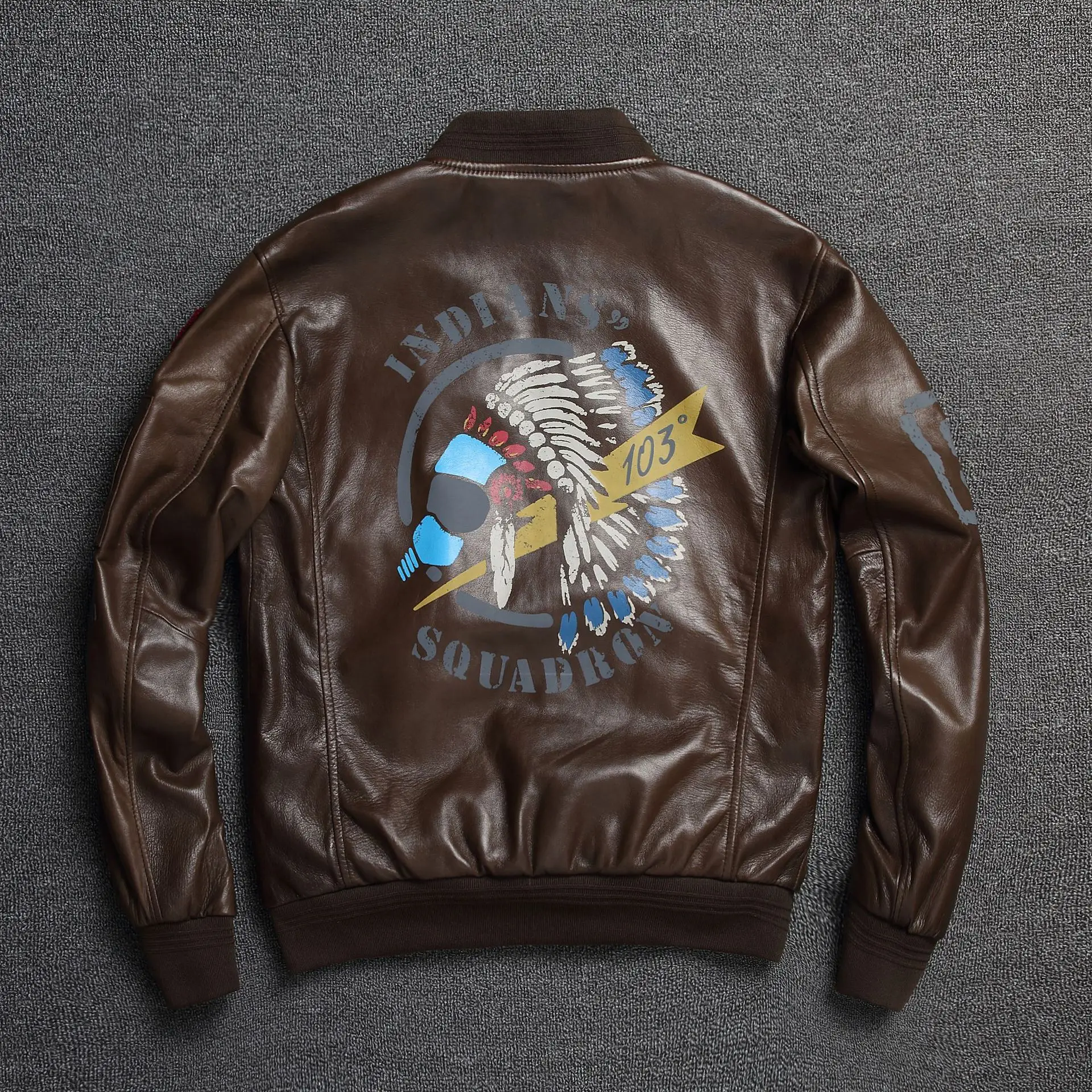 

2019 Men's Leather Jacket Brown Real Sheepskin Coat Genuine Jacket Men O-Neck Collar Bomber Motorcycle Jackets Free Shipping