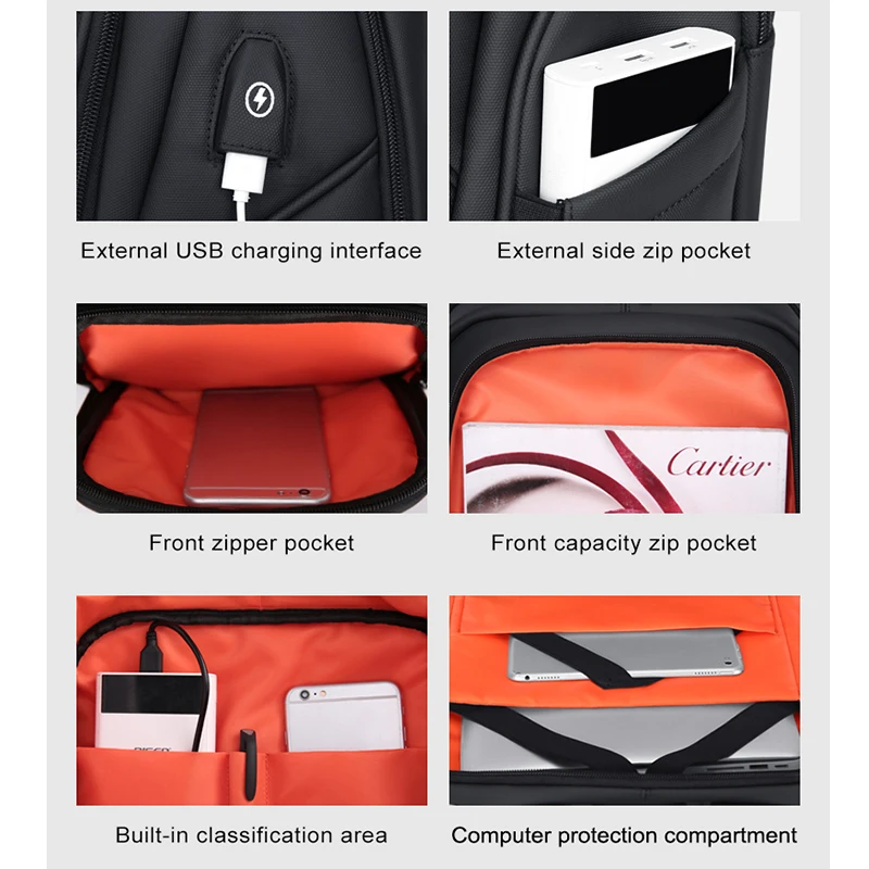 Водонепроницаемый рюкзак для ноутбука с зарядкой от USB 15,6 дюймов, мужской рюкзак для ноутбука, профессиональная спортивная сумка для путешествий, рюкзак для мужчин
