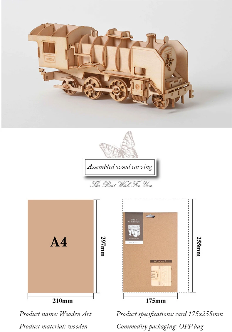 3D Wooden Puzzle Model DIY Handmade Mechanical toys for Children Adult Kit Game Assembly ships train airplane