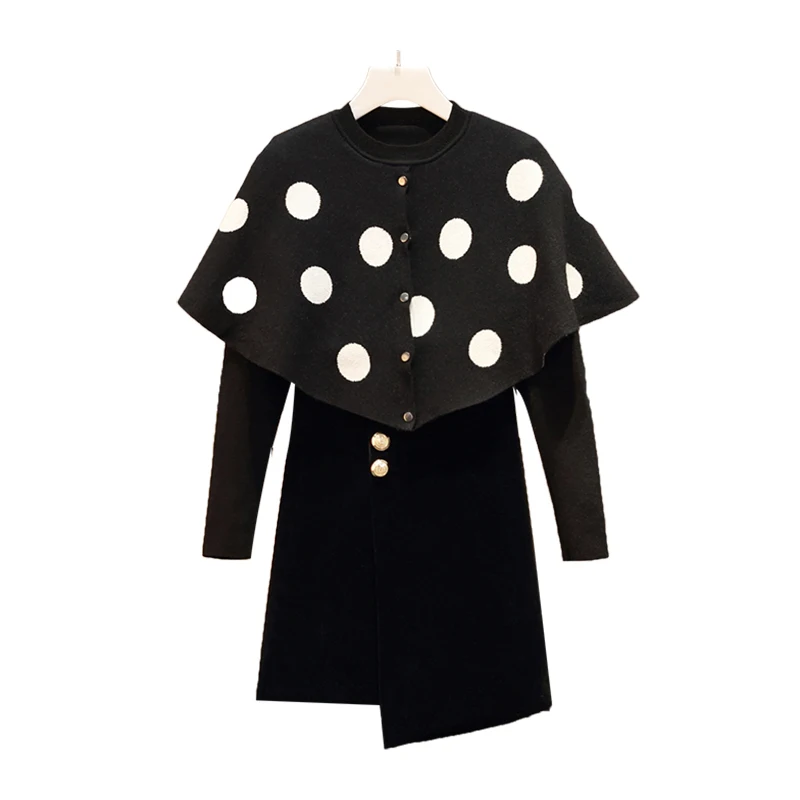 

Big Yards M -4XL Plus Size Women Suit Knitted Autumn Outfit New Two-Piece Woman Batwing Sweater Irregular Skirt Clothing Set