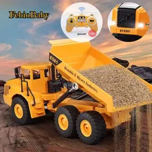 2,4 ГГц RC грузовик студийный фон с имитацией самосвал дистанционного Управление с светодиодный свет, на одной пуговице, автоматическая разгрузка для маленьких мальчиков инженер игрушечный автомобиль подарок