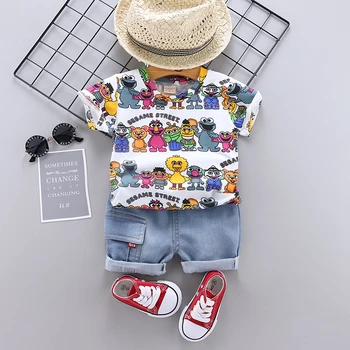 

Children Clothing Boys Summer Cartoon Shorts Denim Pants Sport Suit Baby Kids Short Sleeve T Shirt Jeans Clothes Sets