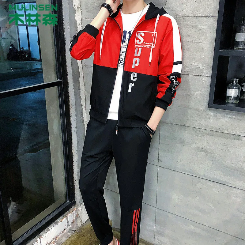 

MULINSEN Men Leisure Set Korean-style Fashion Man Long-sleeved Sweater Spring And Autumn Hooded Sports Set Two-Piece Set Men's