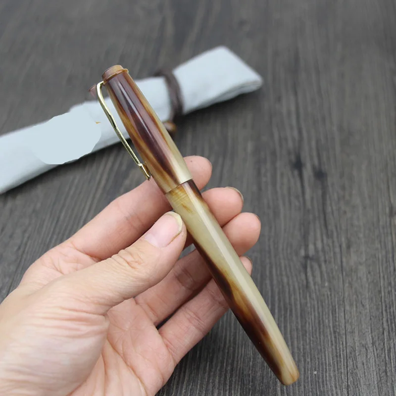 Роскошный ручной работы натуральный Oxhorn авторучка выдвижной зажим типа ручка