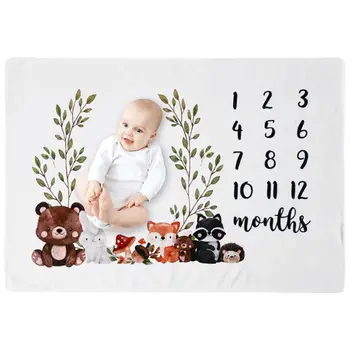 

Baby Monthly Record Growth Milestone Blanket Newborn Cute Animal Pattern Cloth A2UB