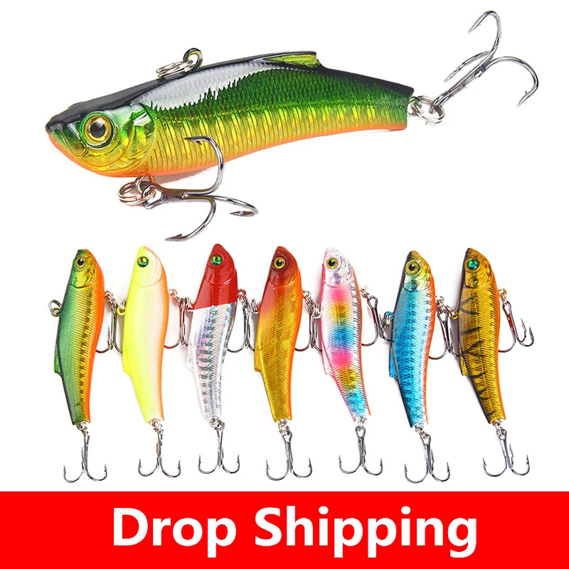 

1Pcs 7cm/18g Winter Sea Hard Fishing Lure VIB Bait 3D eyes With Lead Inside Diving Swivel Jig Wing Wobbler Crankbait