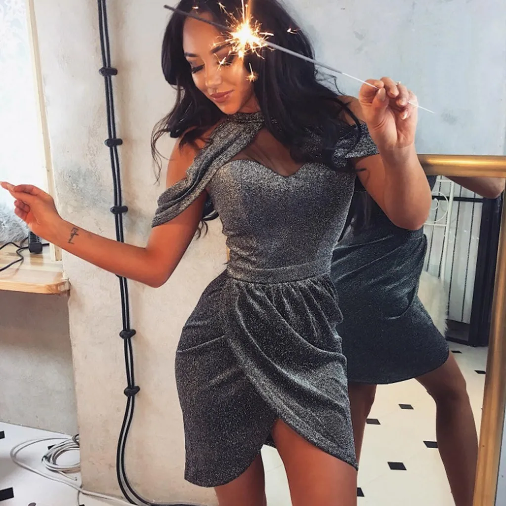 Винтажное платье, Vestido, женское платье с открытыми плечами, с рюшами, без рукавов, для ночного клуба, мини-платье, bodze narodzenie, Сексуальные клубные платья#301102