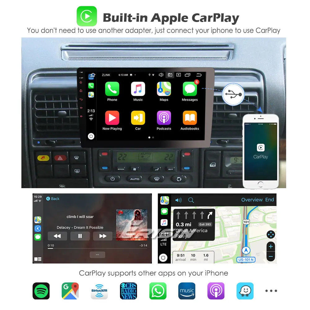 Erisin 4210 10 1 "Вращающийся Din Android Авторадио DAB + CarPlay GPS TPMS OBD Wifi Navi USB DVR Bluetooth