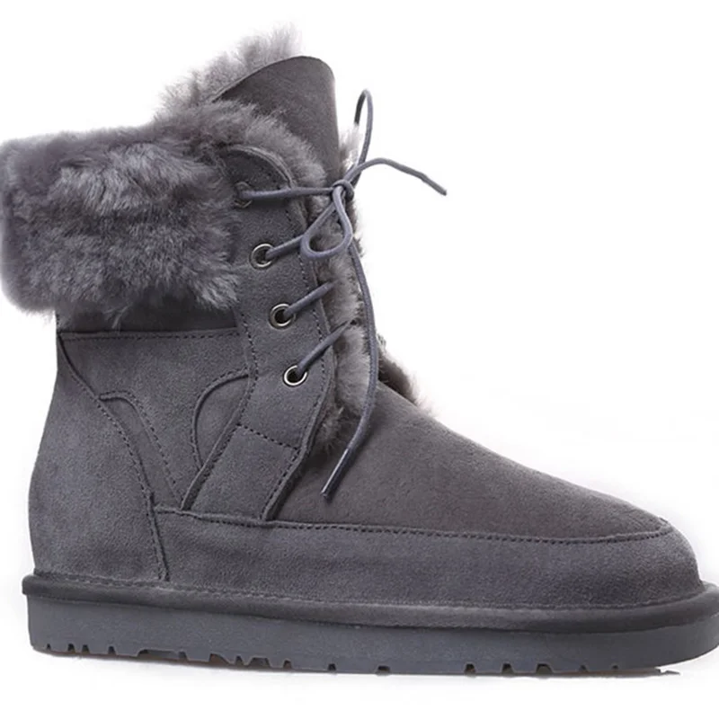Winter Boots Outdoor Genuine Leather Womens Snow Ankle for Women Faux Suede Slim - Цвет: Серый